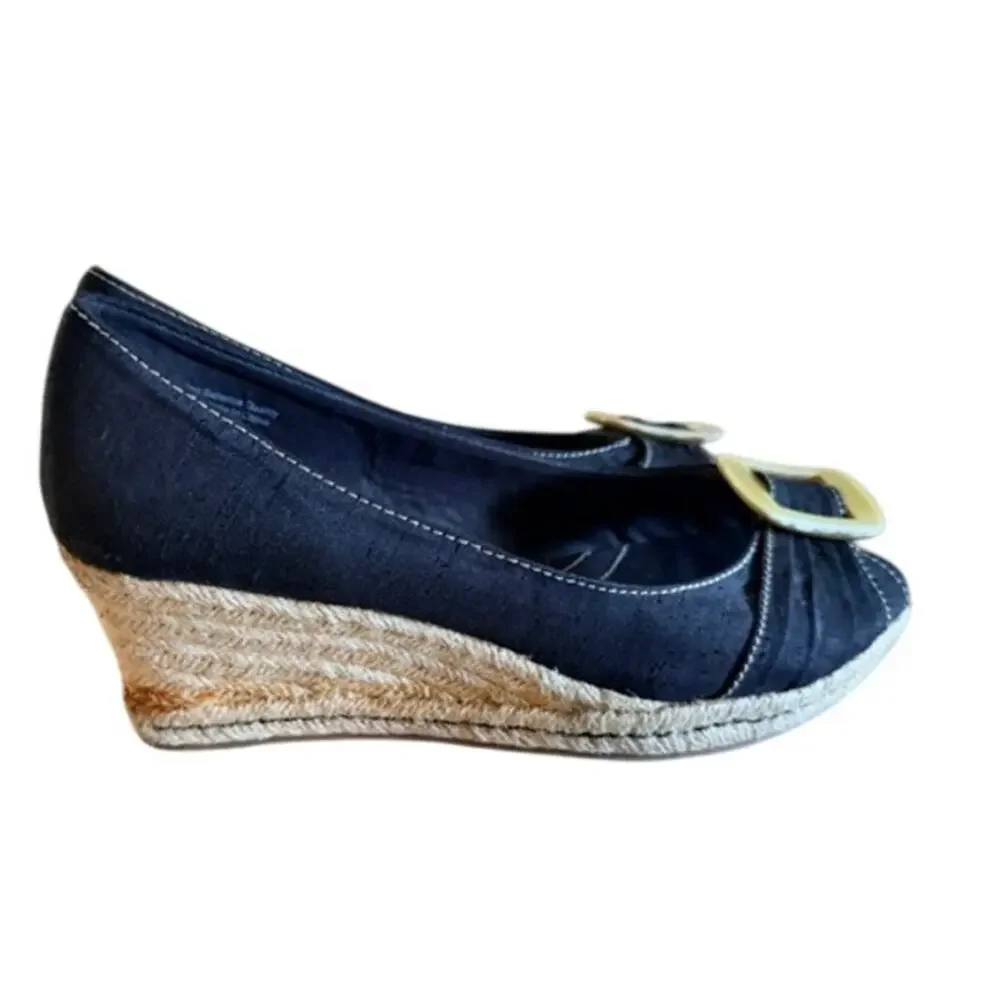 Naturalizer Navy Blue Peep Toe Espadrille Wedge Pumps Women's Size 7.5M